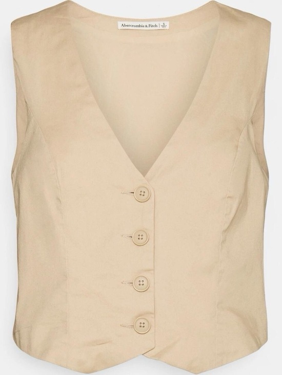 Abercrombie & Fitch Tops - Abercrombie & Fitch NWOT Beige Tan V Neck Button Down Sleeveless Vest (Medium)